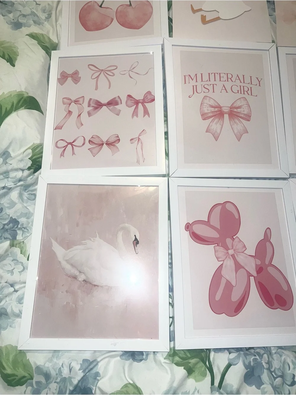 Coquette Wall Decor 16pcs set FT pink and white watercolor prints with Frames!